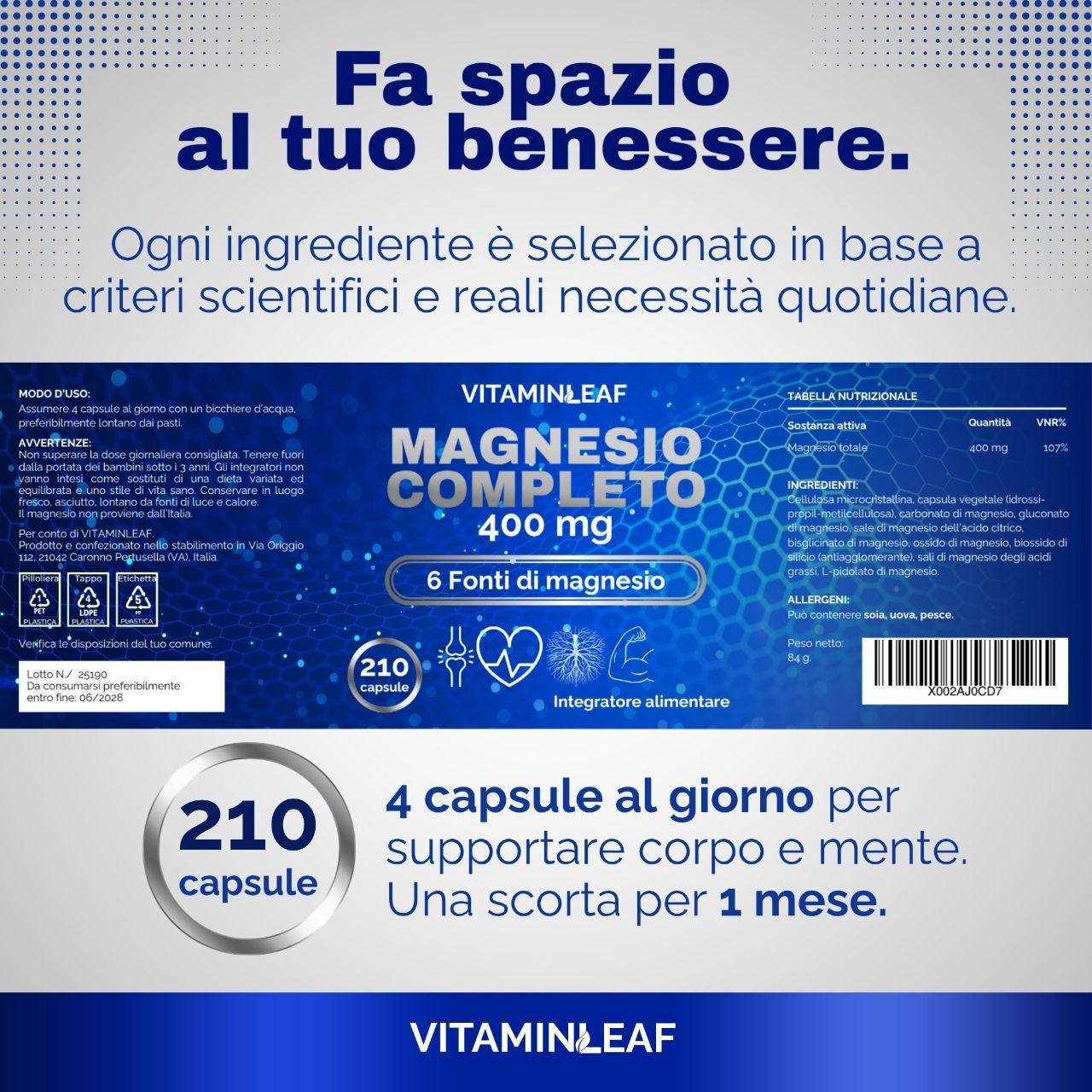 Magnesio Completo – Formula a 6 forme per Stanchezza ed Energia - VitaminLeaf